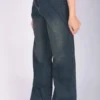 90 Wide Leg High Waist Long Jeans Bleu Vert Ref-W0019 – Image 2